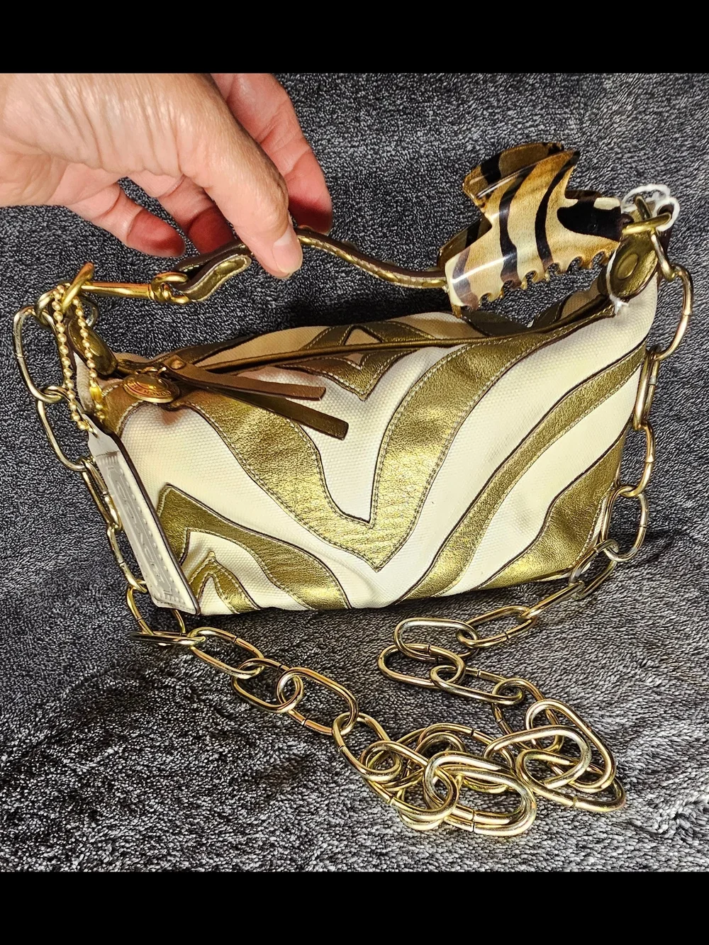 Coach Gold and Brown Chain Strap Crossbody Bag